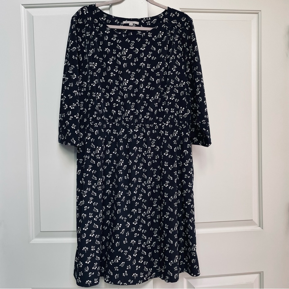 Gap Black Ivory Cherry Print Blouson Pockets Lightweight Popover Mini Dress